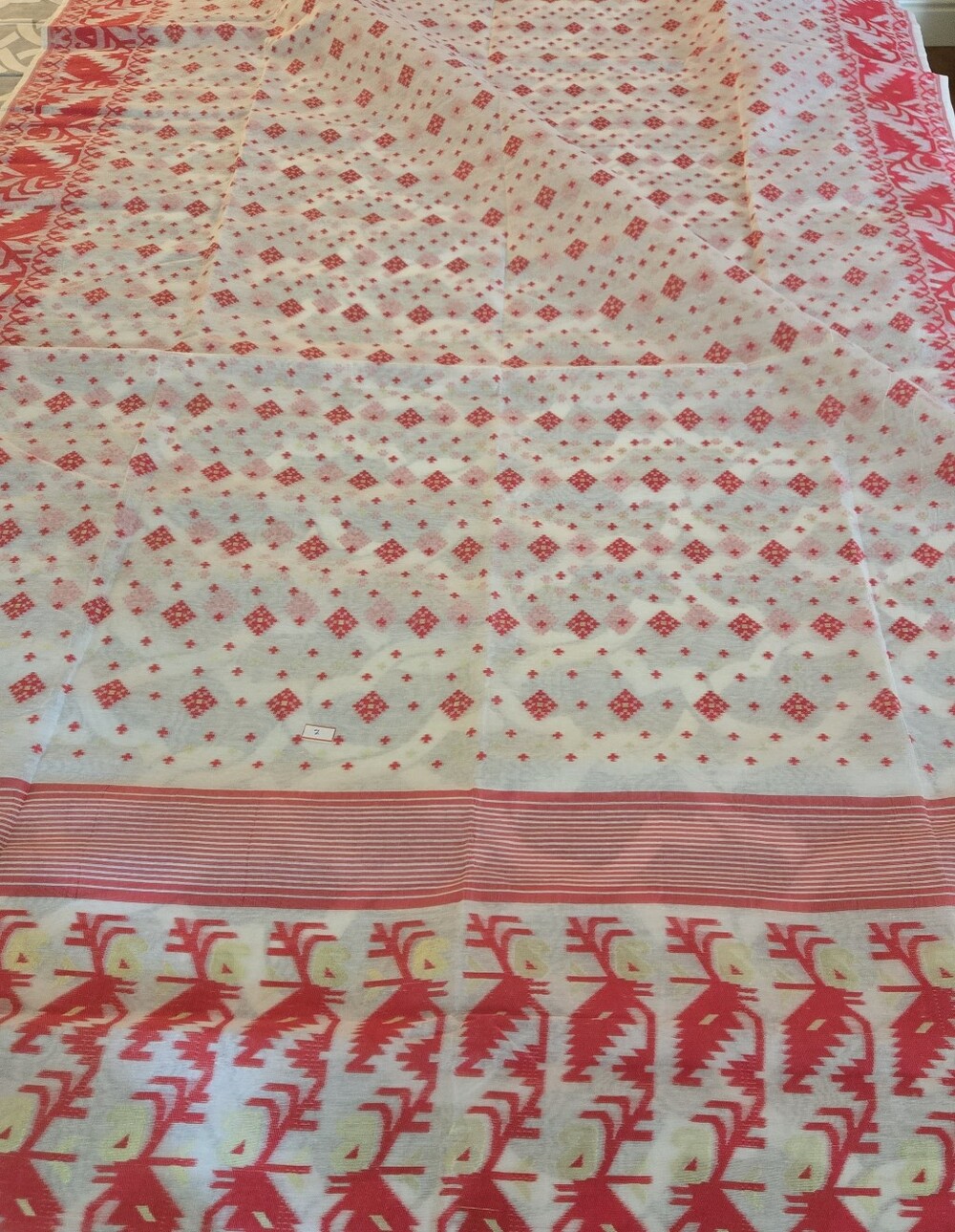 Beautiful New Vibrant Red & White Bengal Handloom Cotton Jamdani Saree